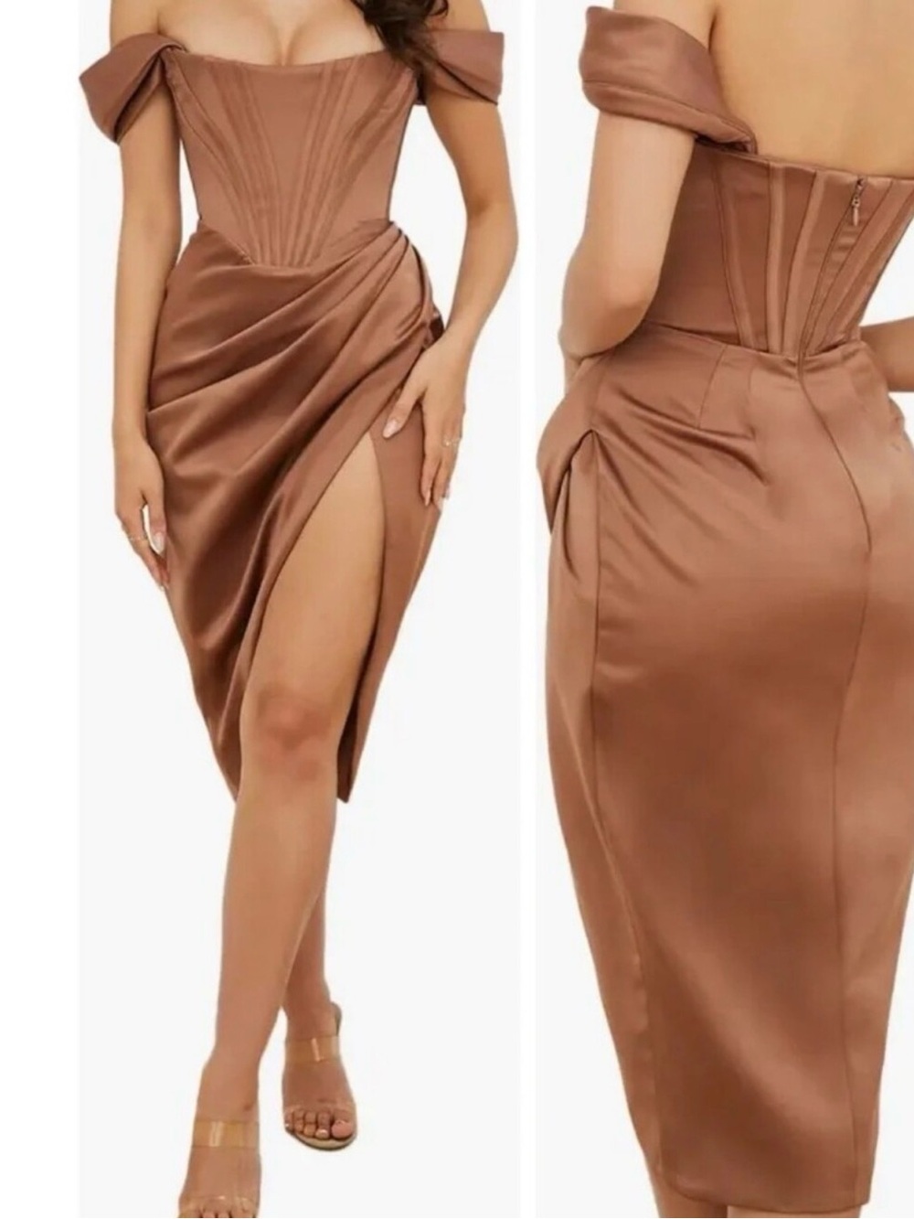 House of CB Loretta Toffee Satin Off-shoulder, XL